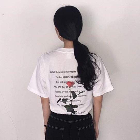 Sale Poetry Rose Print Cotton Tshirt