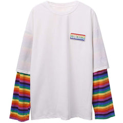 Sale Rainbow Stripes Sleeves Black White Sweatshirt