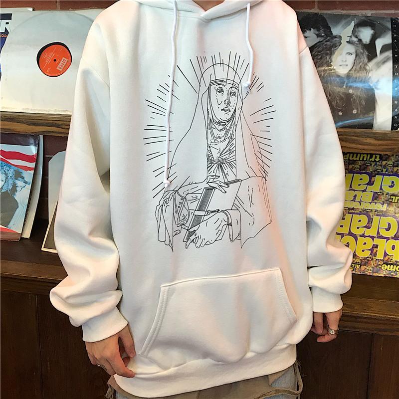 Sale Saint Print Soft Grunge Loose Hooded Sweatshirt