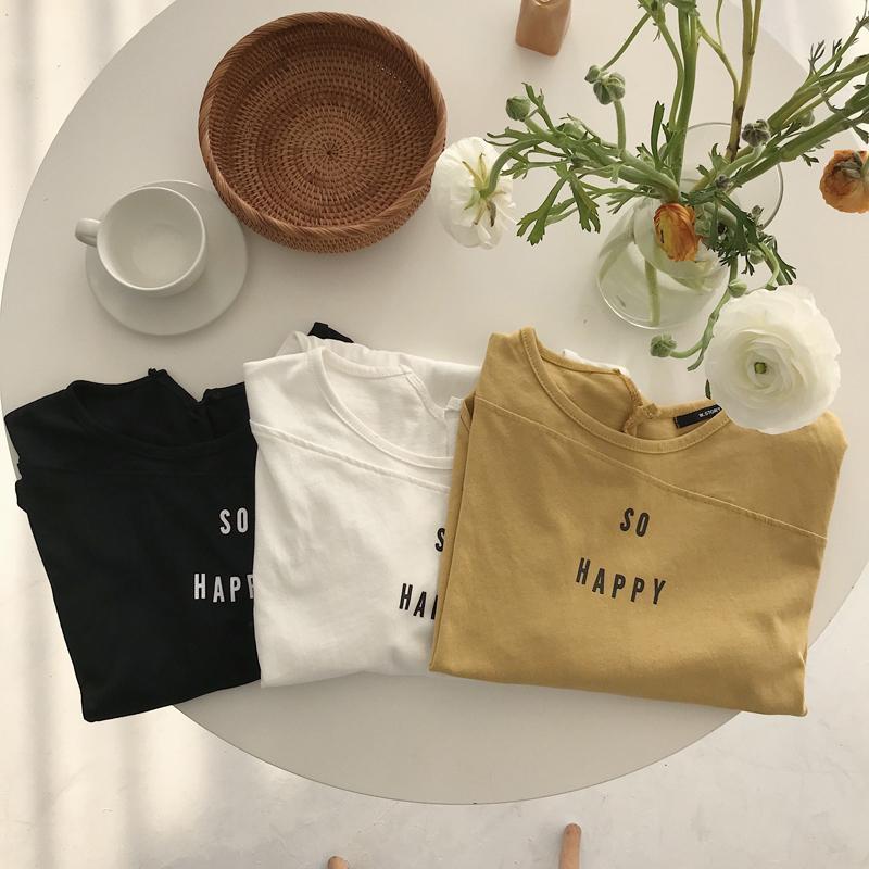 Sale So Happy Letters Print Long Sleeve Cotton Summer Shirt