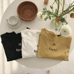 Sale So Happy Letters Print Long Sleeve Cotton Summer Shirt