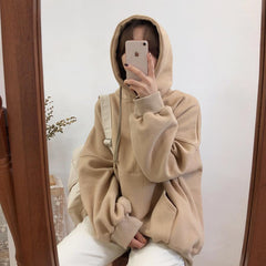 Sale Solid Colors Loose Long Sleeved Hooded Sweatshirt