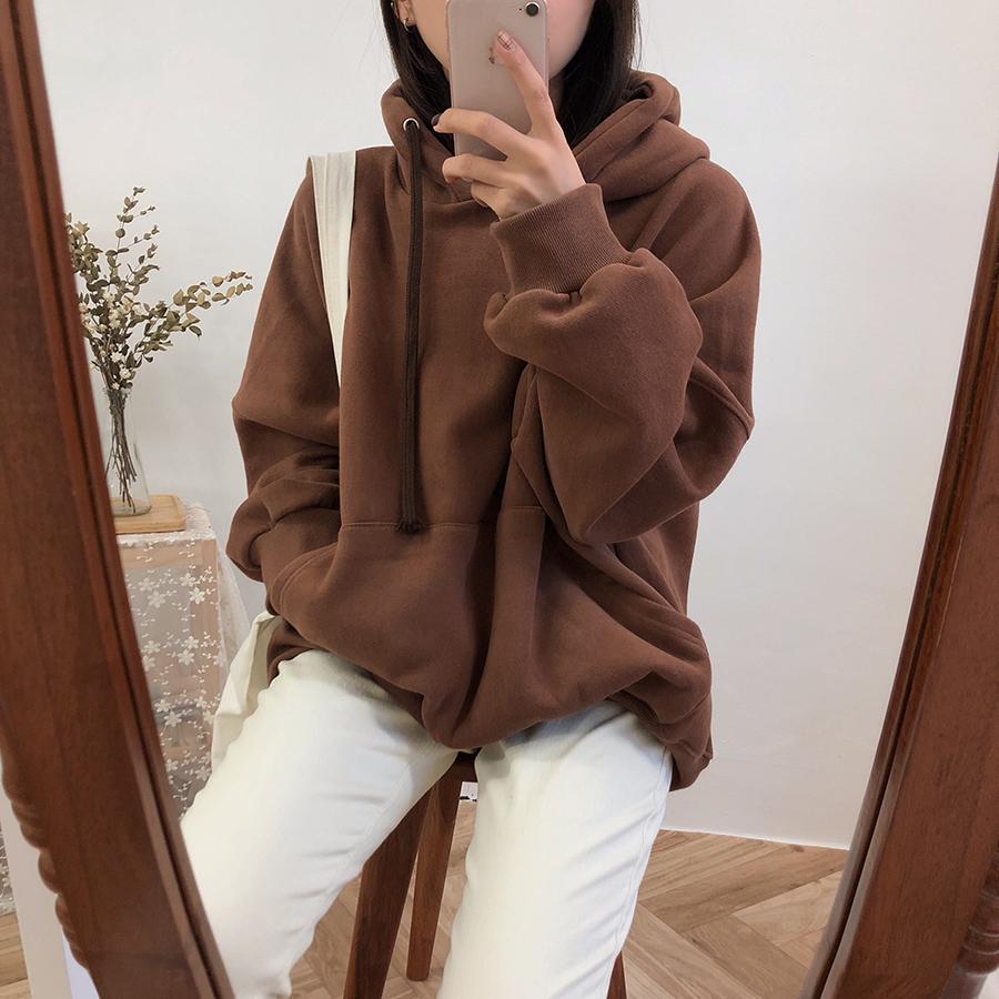Sale Solid Colors Loose Long Sleeved Hooded Sweatshirt