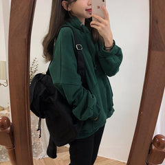 Sale Solid Colors Loose Long Sleeved Hooded Sweatshirt