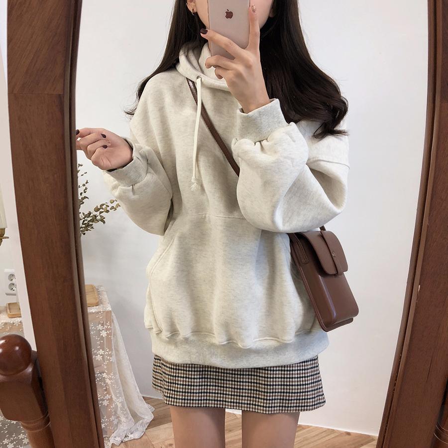 Sale Solid Colors Loose Long Sleeved Hooded Sweatshirt