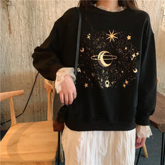 Sale Stars And Planets Aesthetic Print Black Sweatshirt