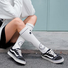 Sale Teen Trend Bunte Drucke Gerippte Kniestrümpfe 