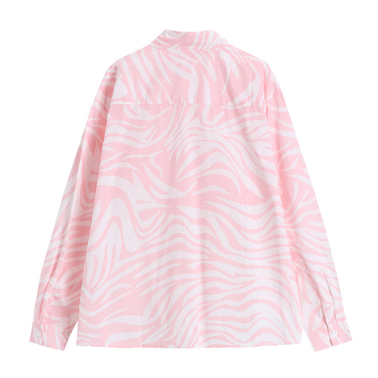 Sale Tie Dye Pink Waves Collar Long Sleeve Shirt