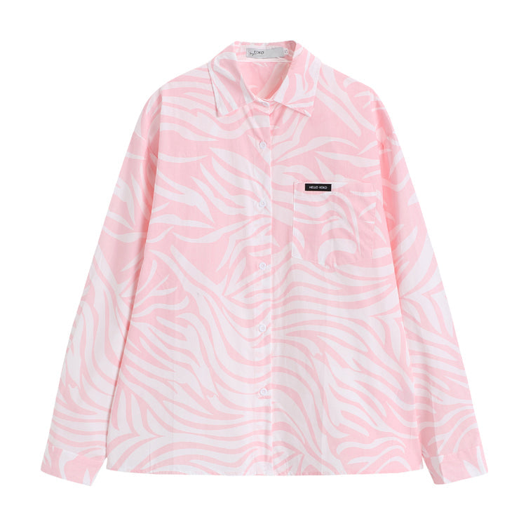 Sale Tie Dye Pink Waves Collar Long Sleeve Shirt