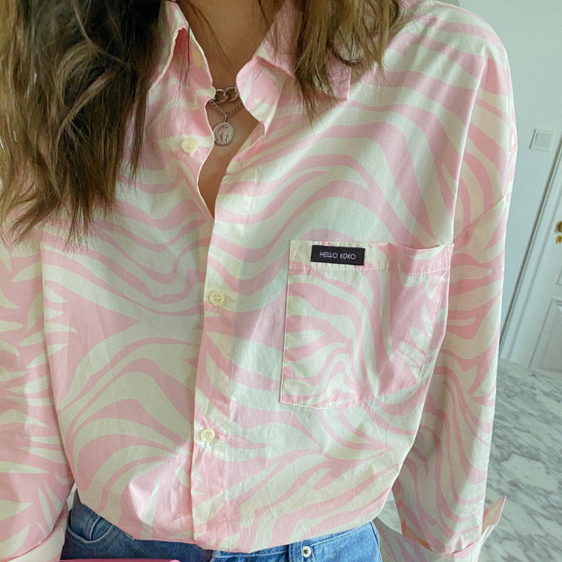 Sale Tie Dye Pink Waves Collar Long Sleeve Shirt