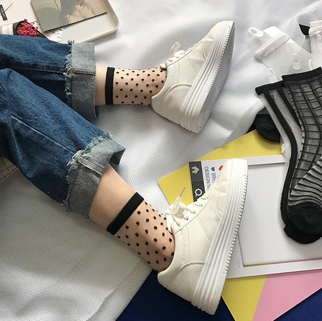 Sale Transparent Thin Style Black Knit Details Socks