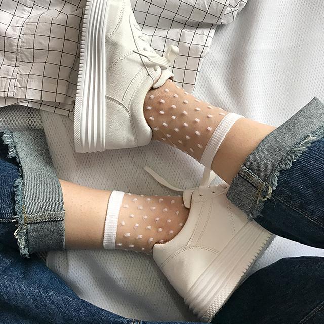 Sale Transparent Thin Style Black Knit Details Socks