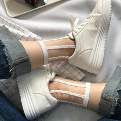 Sale Transparent Thin Style Black Knit Details Socks