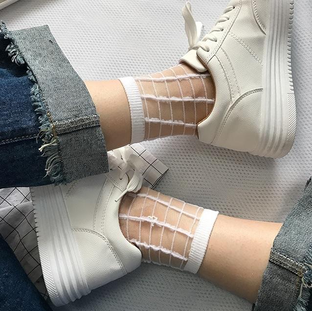 Sale Transparent Thin Style Black Knit Details Socks