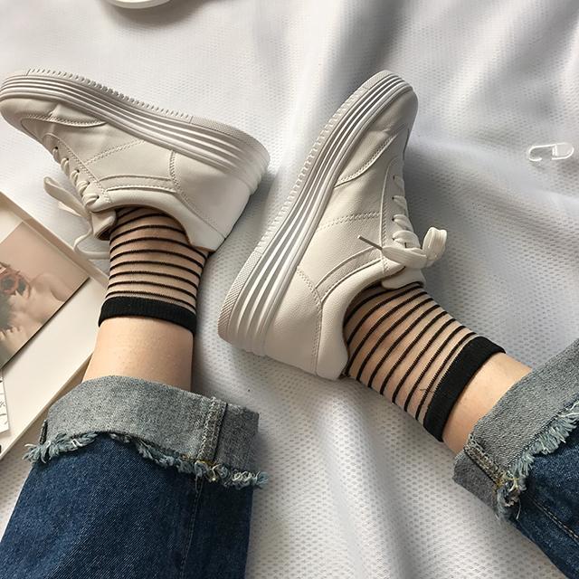 Sale Transparent Thin Style Black Knit Details Socks