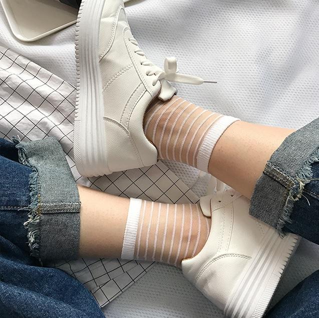 Sale Transparent Thin Style Black Knit Details Socks