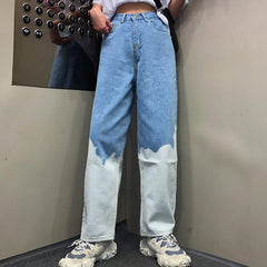 Sale Vintage Contrast Tie Dye Pattern Wide Leg Jeans