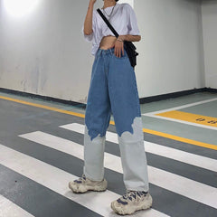 Sale Vintage Contrast Tie Dye Pattern Wide Leg Jeans