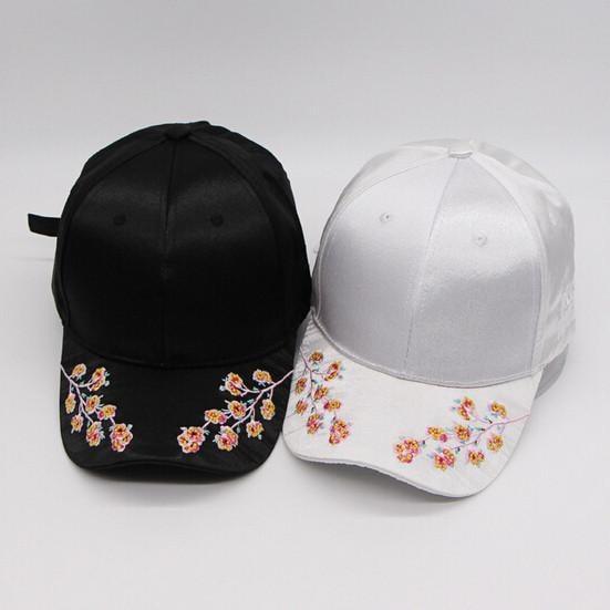 Satin Sakura Embroidery Cap