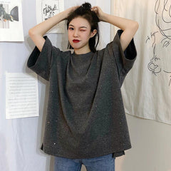 Shiny Oversized Solid Colors Round Neck T-Shirt