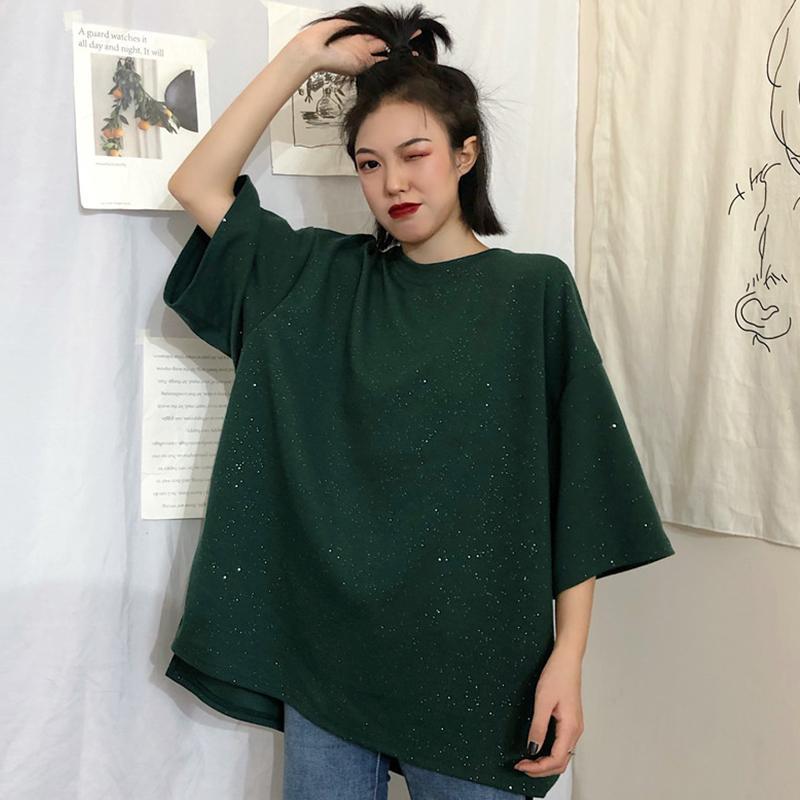 Shiny Oversized Solid Colors Round Neck T-Shirt