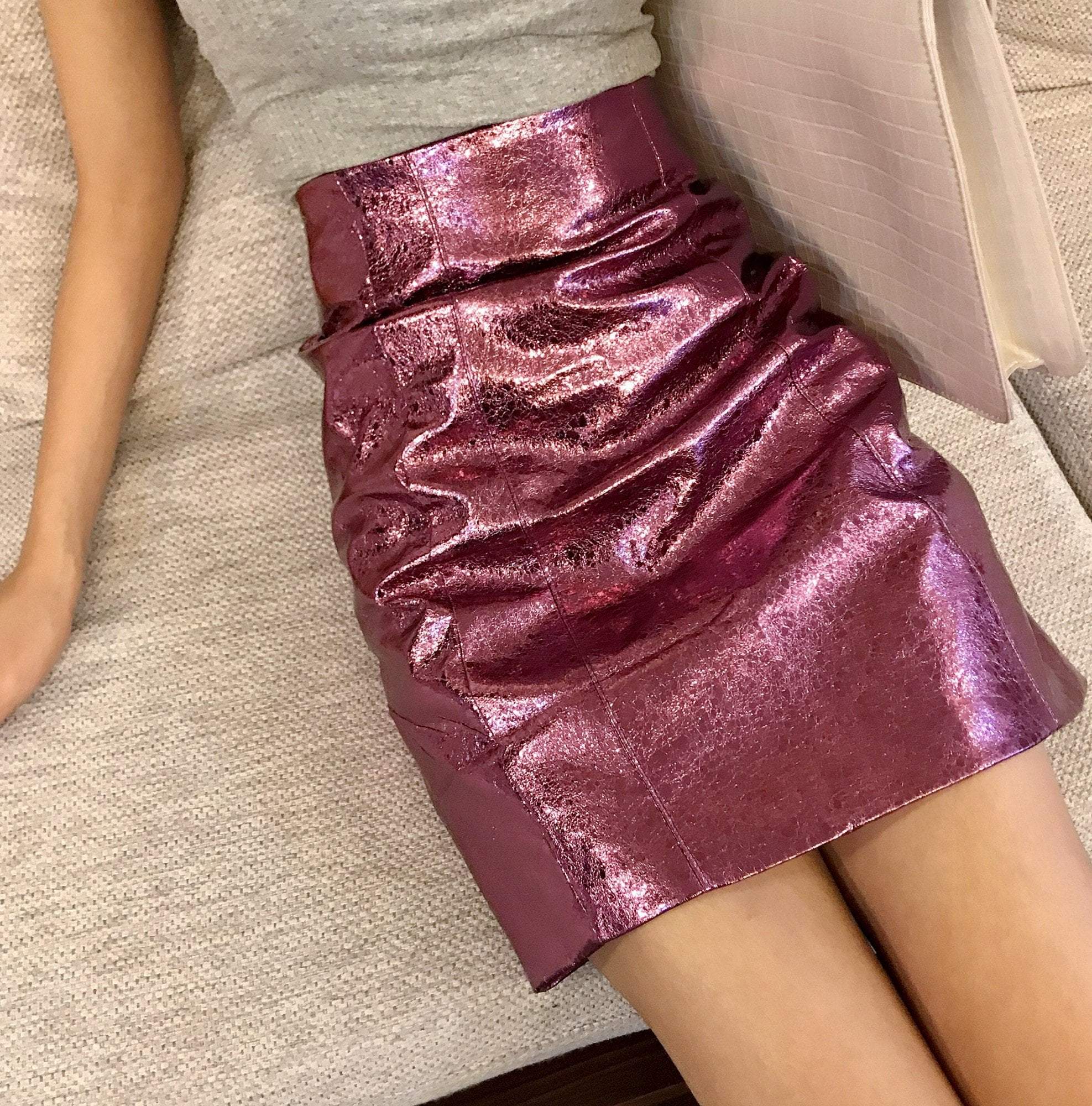 Shiny Party Pink High Waist Metallic Skirt