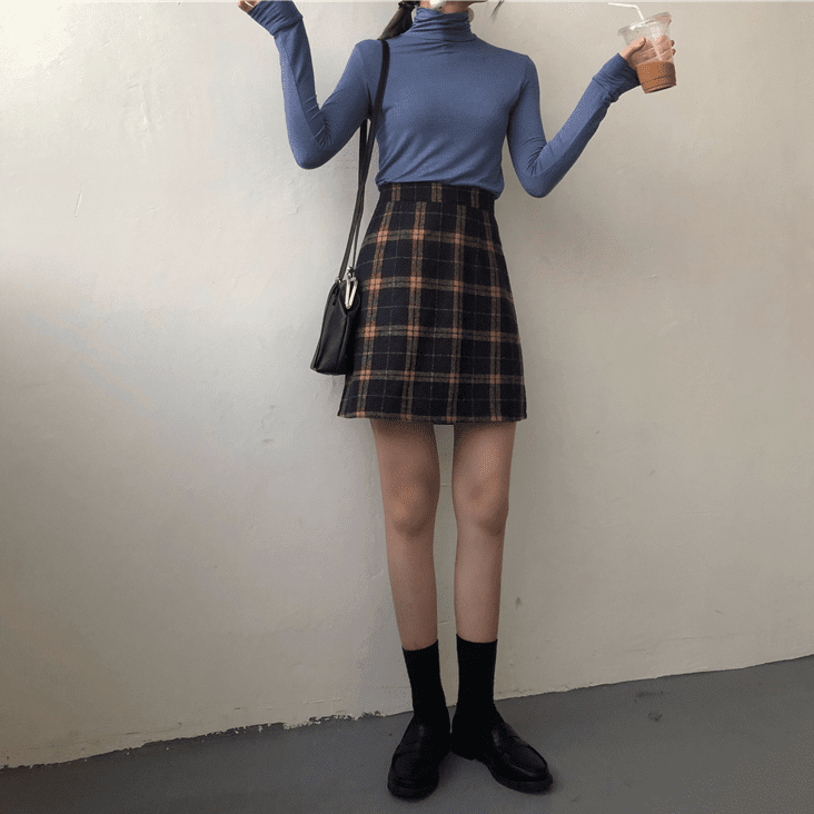 Short Tartan Plaid Zipper Skirt