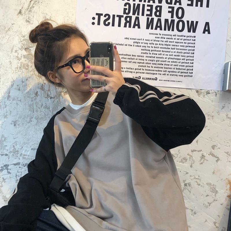 Side Stripes Blue Color Block Oversized Sweatshirt