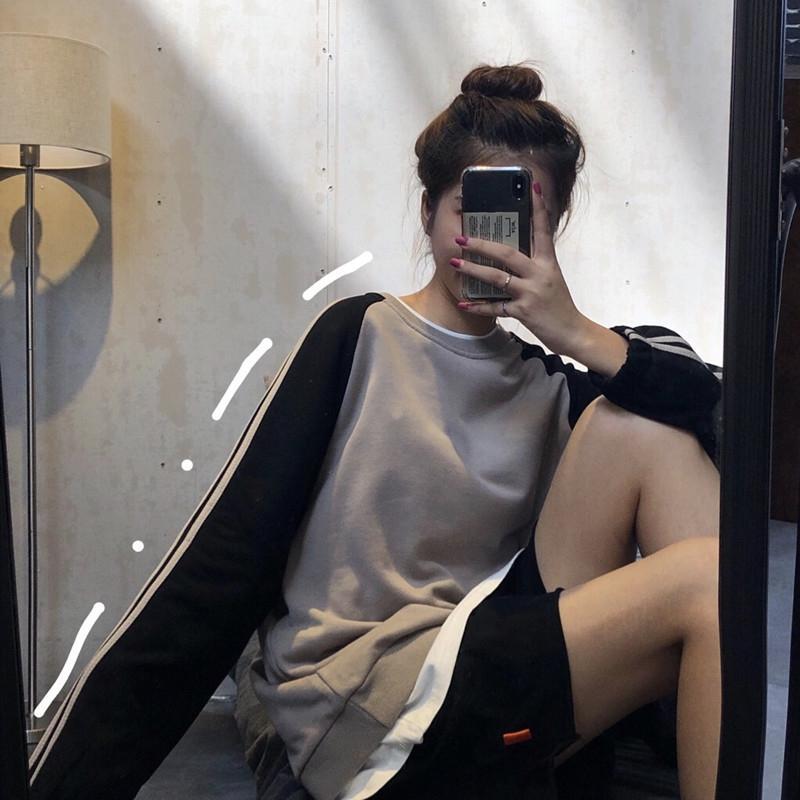 Side Stripes Blue Color Block Oversized Sweatshirt