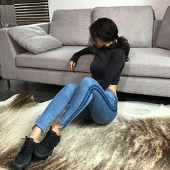 Side Stripes High Waist Cropped Slim Denim Jeans