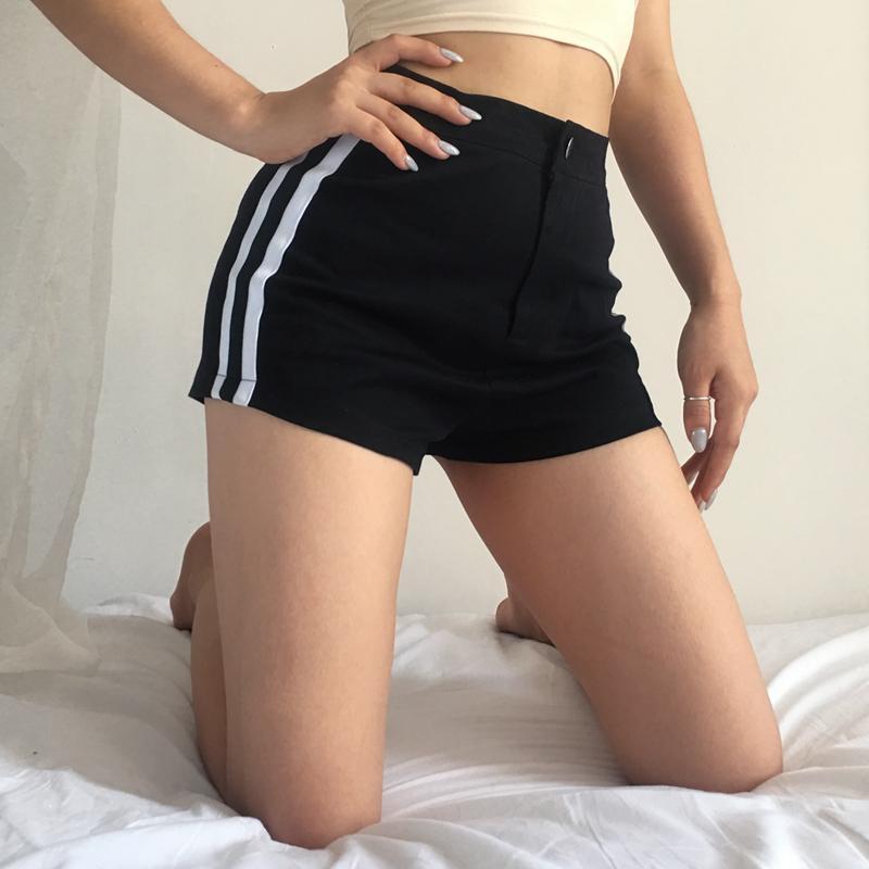 Side Stripes High Waist Slim Shorts