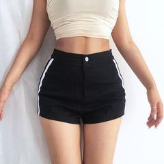 Side Stripes High Waist Slim Shorts