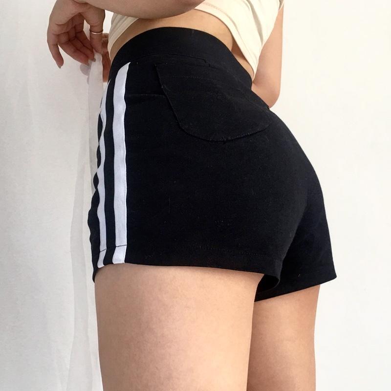 Side Stripes High Waist Slim Shorts