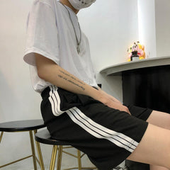 Side Triple Sport Lines Long Knee Grunge Unisex Shorts