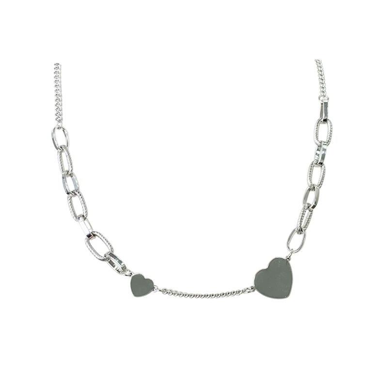 Silver Heart E Girl Thick Chain Choker Necklace