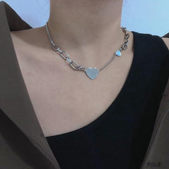 Silver Heart E Girl Thick Chain Choker Necklace