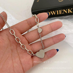 Silver Heart E Girl Thick Chain Choker Necklace