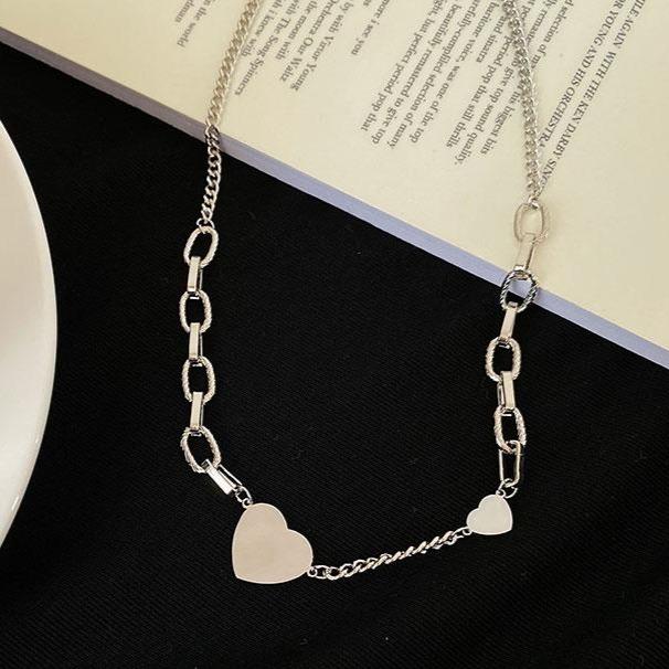 Silver Heart E Girl Thick Chain Choker Necklace