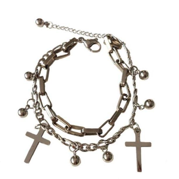 Silver Heart Grunge Aesthetic Chain Bracelet