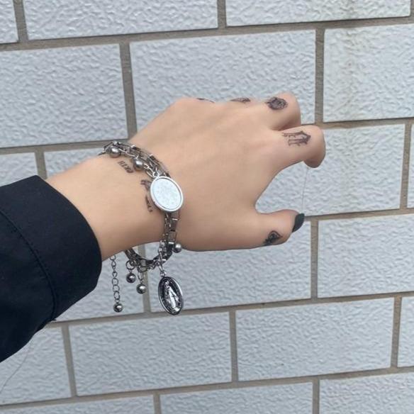 Silver Heart Grunge Aesthetic Chain Bracelet