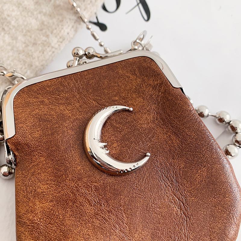 Silver Moon Crossbody Purse Chain Pu Leather Bag