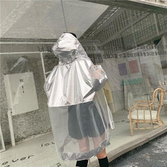 Silver Transparent Mesh Hooded Oversized Jacket