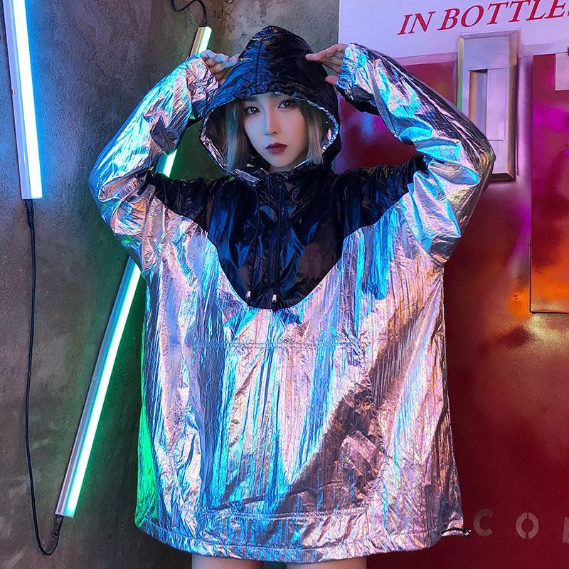 Silver Vinyl Metallic Reflective Trendy Jacket