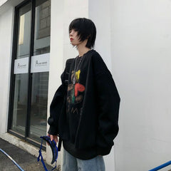 Simple Hand Drawn Art Print Loose Pink Black Sweatshirt