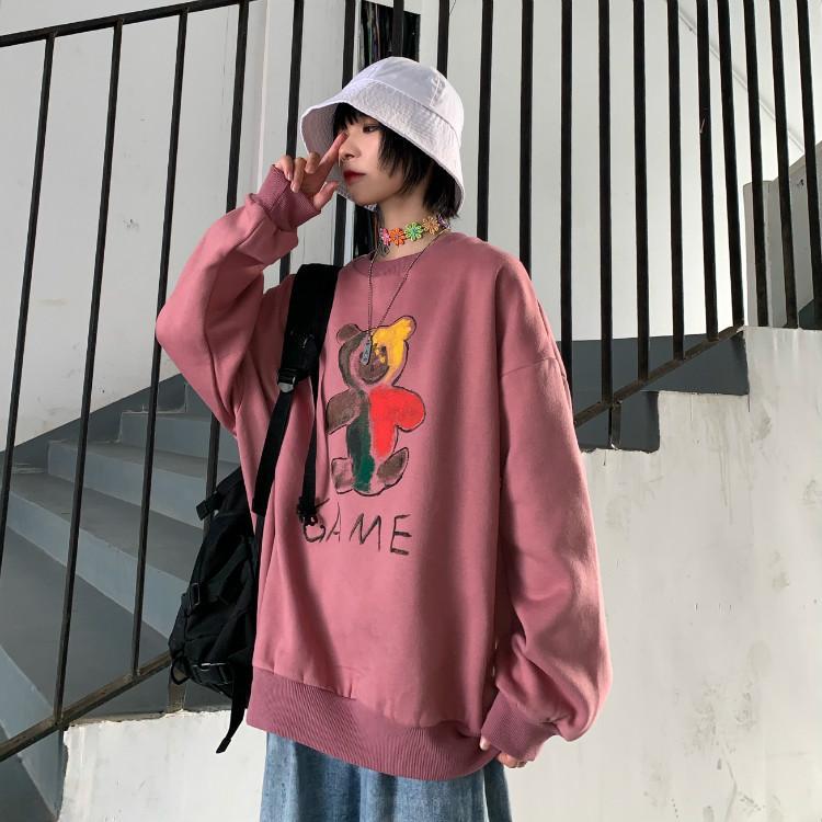 Simple Hand Drawn Art Print Loose Pink Black Sweatshirt