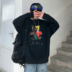 Simple Hand Drawn Art Print Loose Pink Black Sweatshirt