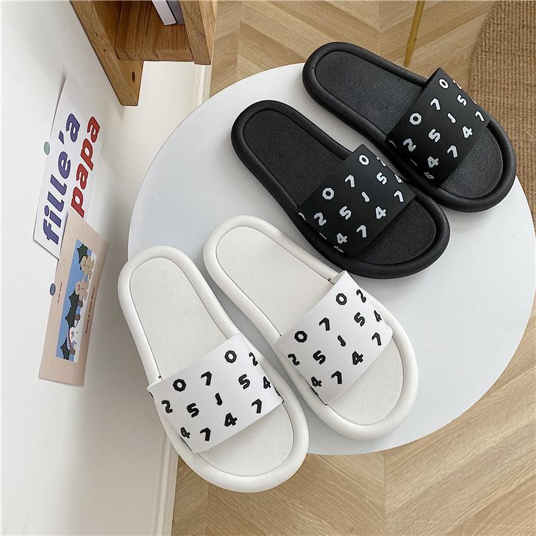 Simple Summer Black White Printed Flat Slipper Sandals