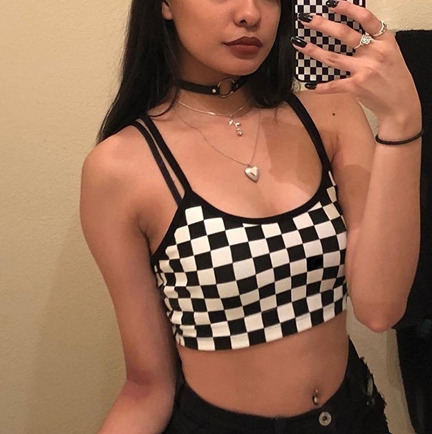 Skater Aesthetic Monochrome Checkered Mini Bra Top