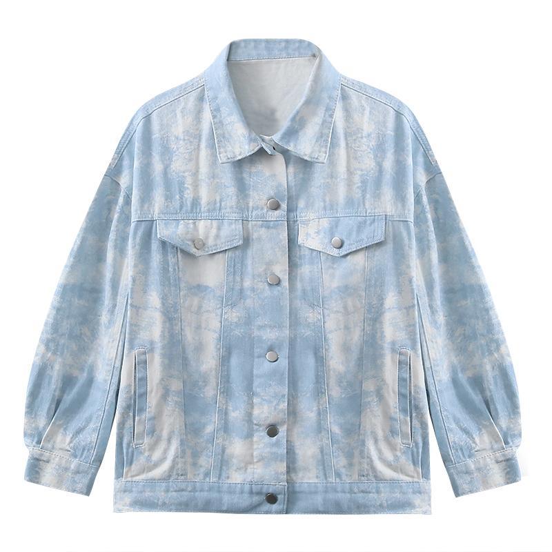 Sky Blue Tie Dye Pattern Denim Oversized Jacket