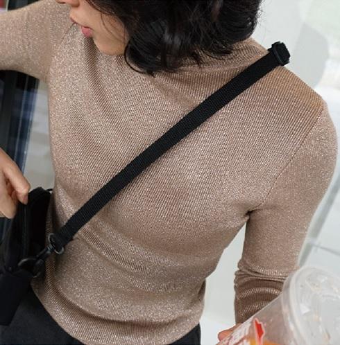 Slim Shiny Niddle Knit High Neck Long Sleeve Blouse Shirt